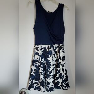Stitch Fix Hail3y:23 Mixed Media A-line Midi Navy/White Floral Dress, XL, 16-18